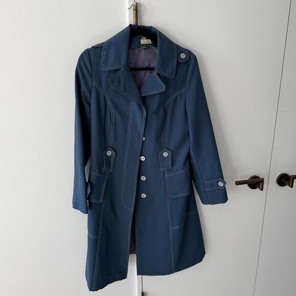 Vintage 1960s Fairhaven Blue Trench Coat Jacket Made in British Hong Kong - Picture 2 of 10